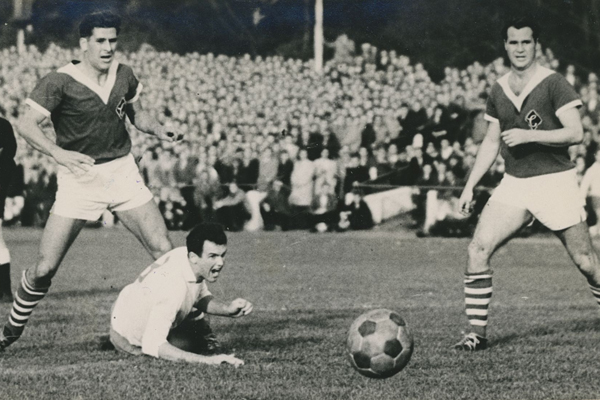 BSG Chemie Leipzig -Jena 2:0
Buch Lothar Hoyer
1963/64  Behla (li) und Bauchspieß, Marx in der Mitte, Schiedsrichter Vogel